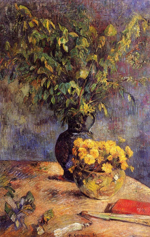 Two Vases of Flowers and a Fan - Paul Gauguin Painting